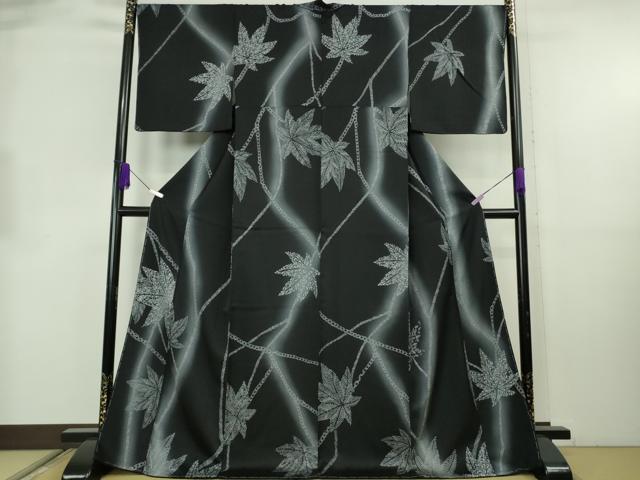 平和屋着物●極上　小紋　楓　暈し染め　黒地　さが美扱い　逸品　未使用　DZAB8847kh6