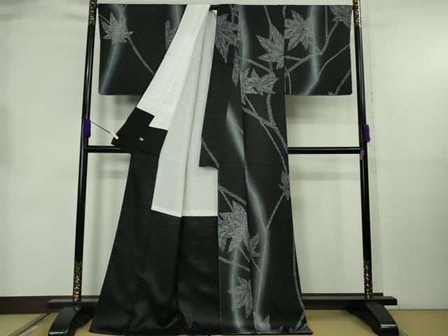 平和屋着物●極上　小紋　楓　暈し染め　黒地　さが美扱い　逸品　未使用　DZAB8847kh6