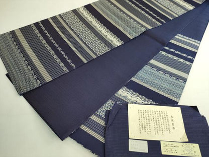平和屋本店●極上　本場筑前博多織　六通柄袋帯　天然藍染　横段文　協和織物　証紙付き　逸品　DZAB8855kh6