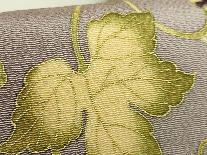平和屋本店●極上　岡重謹製　OKAJIMA　九寸名古屋帯　葡萄蔦の葉文　薄い鳩羽鼠色地　金彩　鬼しぼ縮緬　逸品　DZAB8858kh6