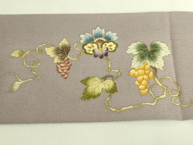 平和屋本店●極上　岡重謹製　OKAJIMA　九寸名古屋帯　葡萄蔦の葉文　薄い鳩羽鼠色地　金彩　鬼しぼ縮緬　逸品　DZAB8858kh6