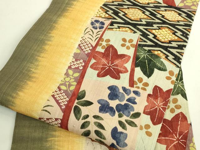 平和屋本店●極上　摺型友禅　京都　多ち花　九寸名古屋帯　草花間道　逸品　DZAB8863kh6