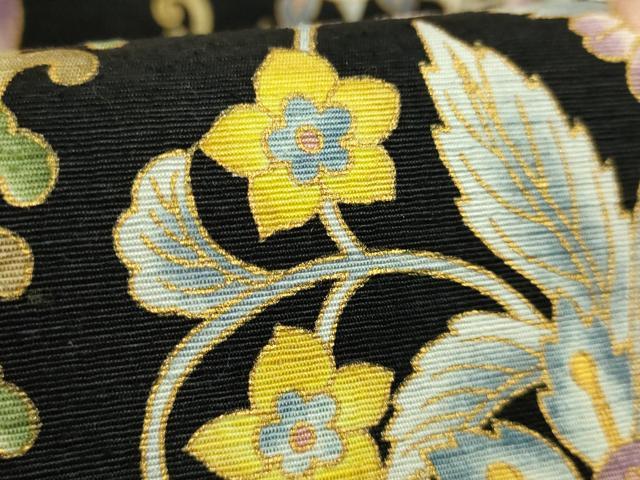 平和屋本店●極上　岡重謹製　OKAJIMA　太鼓柄袋帯　紬地　更紗花文　黒地　金彩　逸品　未使用　DZAB8865kh6
