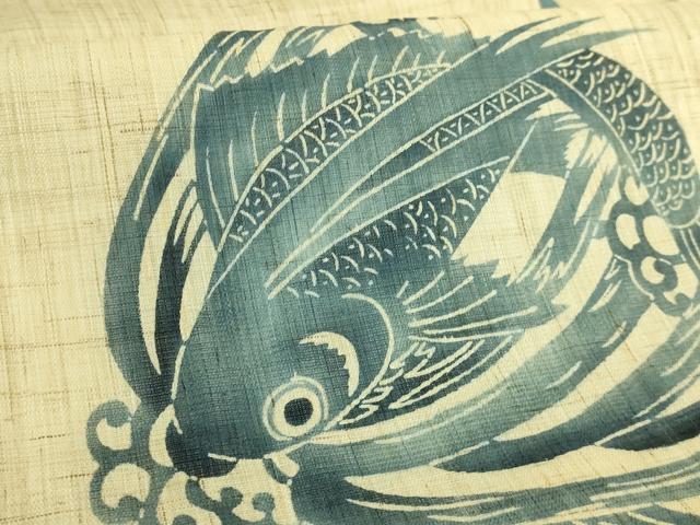 平和屋着物＊極上　夏物　九寸名古屋帯　藍　トビウオ　麻　逸品　DZAB8869kh6