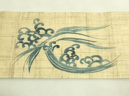 平和屋着物＊極上　夏物　九寸名古屋帯　藍　トビウオ　麻　逸品　DZAB8869kh6
