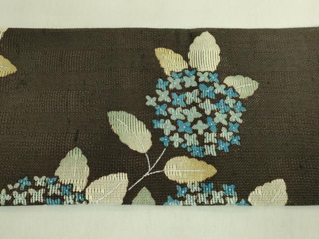 平和屋本店＊極上　夏物　九寸名古屋帯　紗紬　紫陽花　憲法黒茶色地　逸品　DZAB8870kh6