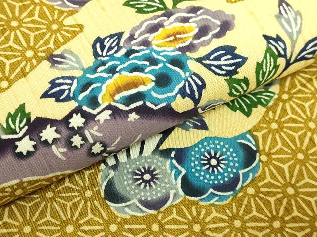 平和屋本店●極上　本場琉球紅型　琉球びんがた　知念積元　九寸開き名古屋帯　扇面花文　逸品　DZAB8875kh6