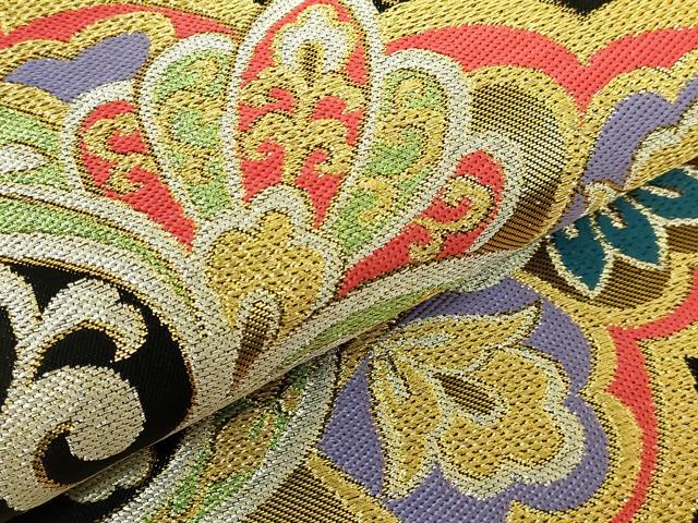 平和屋本店●極上　西陣　川島織物　六通柄　本袋帯　花唐草　黒地　金銀糸　逸品　DZAB8877kh6