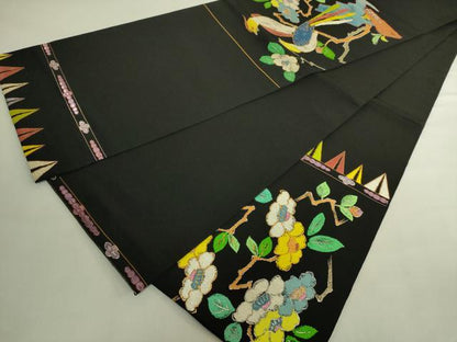 平和屋本店●最高級　龍村平蔵製　太鼓柄　本袋帯　斎代鳥　黒地　金銀糸　逸品　DZAB8879kh6