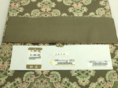 平和屋本店●最高級　人間国宝　北村武資　経錦　六通柄袋帯　花菱紋　上代149万　海松色地　反端付き　逸品　DZAB8881kh6