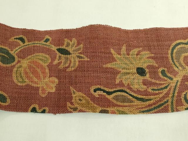 平和屋本店＊極上　夏物　古代原始布　科布　八寸名古屋帯　更紗花鳥文　逸品　DZAB8886kh6