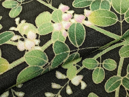 平和屋着物＊極上　夏物　九寸名古屋帯　萩花文　絽縮緬　羊羹色地　逸品　DZAB8887kh6
