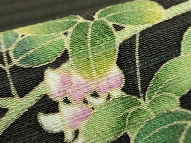 平和屋着物＊極上　夏物　九寸名古屋帯　萩花文　絽縮緬　羊羹色地　逸品　DZAB8887kh6