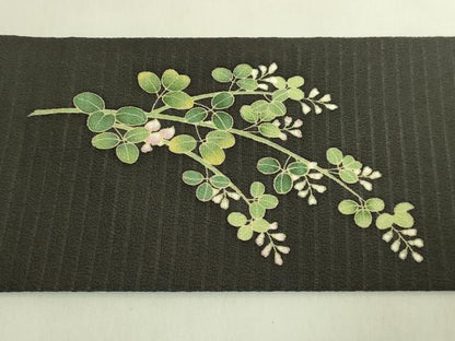 平和屋着物＊極上　夏物　九寸名古屋帯　萩花文　絽縮緬　羊羹色地　逸品　DZAB8887kh6