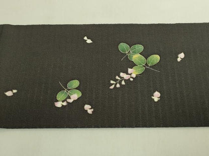 平和屋着物＊極上　夏物　九寸名古屋帯　萩花文　絽縮緬　羊羹色地　逸品　DZAB8887kh6