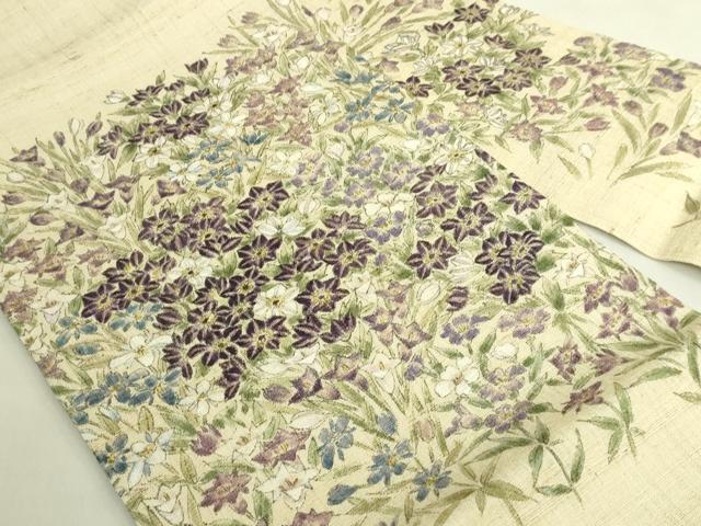 平和屋本店＊極上　夏物　九寸名古屋帯　手描き　草花文　絹麻　逸品　DZAB8889kh6