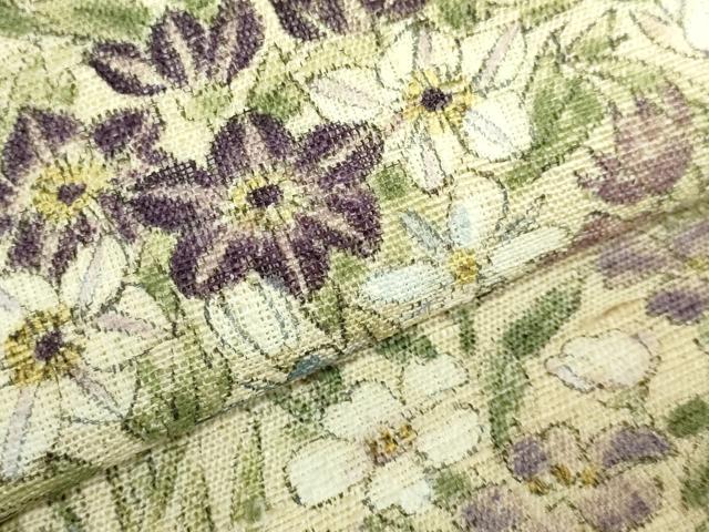 平和屋本店＊極上　夏物　九寸名古屋帯　手描き　草花文　絹麻　逸品　DZAB8889kh6