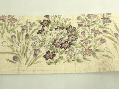 平和屋本店＊極上　夏物　九寸名古屋帯　手描き　草花文　絹麻　逸品　DZAB8889kh6