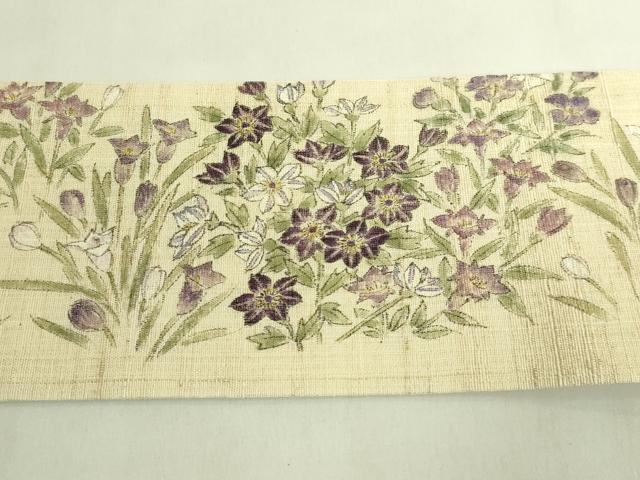 平和屋本店＊極上　夏物　九寸名古屋帯　手描き　草花文　絹麻　逸品　DZAB8889kh6