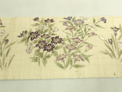 平和屋本店＊極上　夏物　九寸名古屋帯　手描き　草花文　絹麻　逸品　DZAB8889kh6