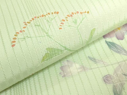 平和屋着物＊極上　夏物　九寸名古屋帯　友禅　作家物　枝花文　裏葉柳色地　逸品　DZAB8890kh6