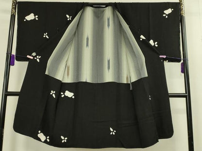 平和屋着物∞極上　道行コート　ロング丈　絞り　兎　人参　黒地　金彩　逸品　未使用　DZAB8899kh6