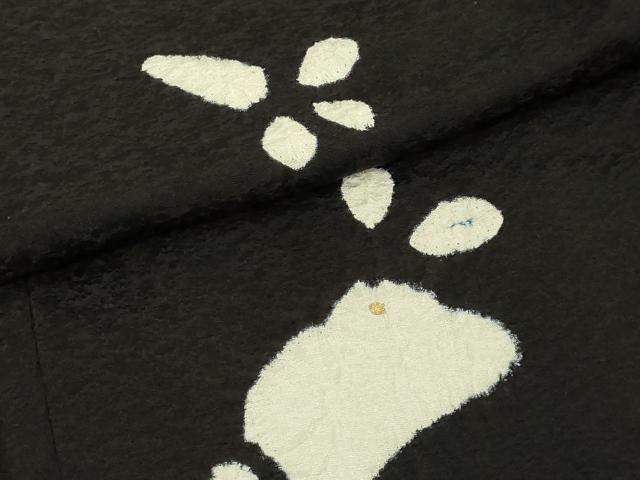 平和屋着物∞極上　道行コート　ロング丈　絞り　兎　人参　黒地　金彩　逸品　未使用　DZAB8899kh6