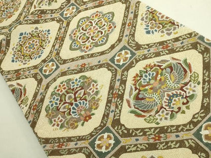 平和屋本店●最高級　中国三大刺繍　総相良刺繍　総刺繍　袋帯　200万粒　総詰め　向かい鳥蜀江花文　金糸　逸品　DZAB8919kh6