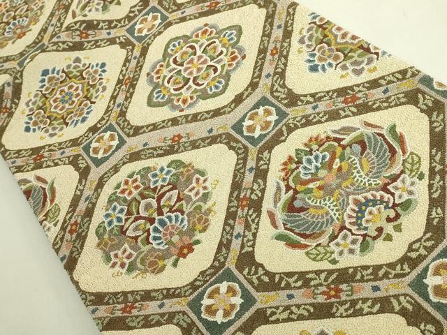平和屋本店●最高級　中国三大刺繍　総相良刺繍　総刺繍　袋帯　200万粒　総詰め　向かい鳥蜀江花文　金糸　逸品　DZAB8919kh6