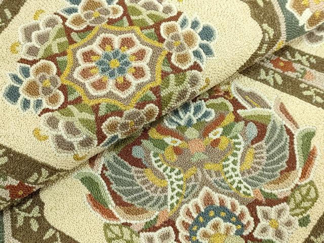 平和屋本店●最高級　中国三大刺繍　総相良刺繍　総刺繍　袋帯　200万粒　総詰め　向かい鳥蜀江花文　金糸　逸品　DZAB8919kh6