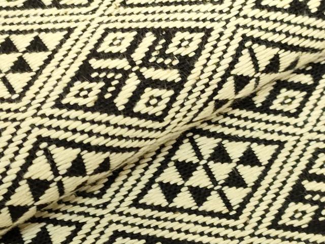 平和屋本店●極上　八寸名古屋帯　こぎん刺し　菱　黒地　逸品　DZAB8920kh6