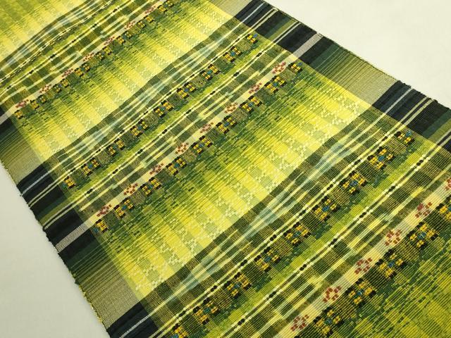 平和屋着物●極上　首里花織　八寸名古屋帯　横段文　証紙付き　逸品　DZAB8925kh6