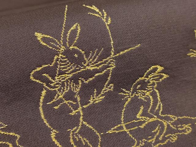 平和屋本店●極上　龍村美術織物　たつむら　九寸名古屋帯　烏羽絵戯画譜　黒鳶色地　金銀糸　高島屋扱い　逸品　DZAB8932kh6