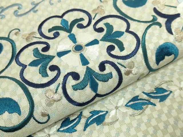 平和屋着物●極上　太鼓柄　京袋帯　WAKKA　ワッカ　総刺繍　花唐草　銀糸　逸品　未使用　DZAB8937kh6