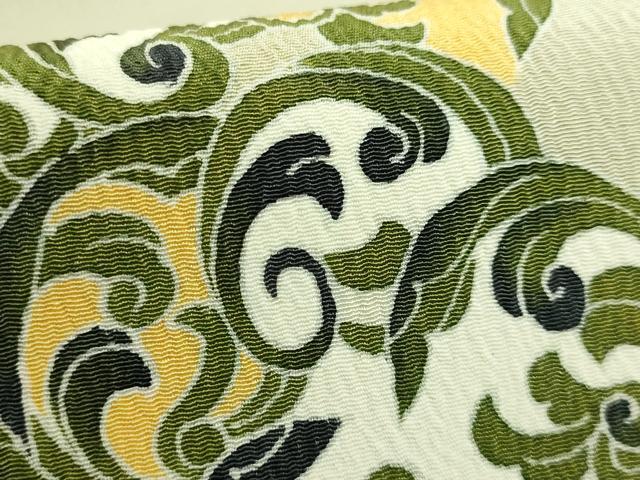 平和屋本店●極上　銀座もとじ　九寸名古屋帯　藍　花菱　薄い青白橡色地　金彩　鬼しぼ縮緬　逸品　DZAB8945kh6