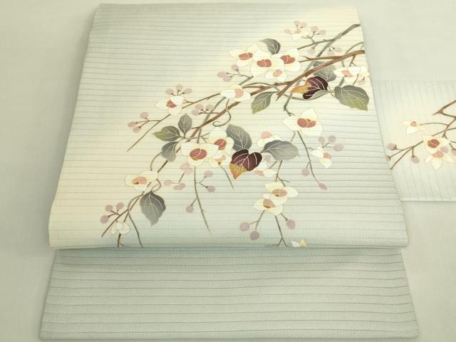 平和屋着物＊極上　夏物　九寸名古屋帯　友禅　枝花文　蕎麦切色地　逸品　DZAB8946kh6