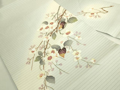 平和屋着物＊極上　夏物　九寸名古屋帯　友禅　枝花文　蕎麦切色地　逸品　DZAB8946kh6