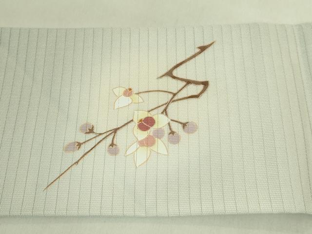 平和屋着物＊極上　夏物　九寸名古屋帯　友禅　枝花文　蕎麦切色地　逸品　DZAB8946kh6