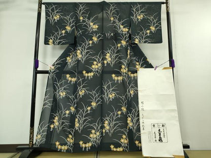 平和屋本店＊極上　夏物　銀座　志ま亀　小紋　絽　秋草　百入茶色地　たとう紙付き　逸品　未使用　DZAB8954kh6