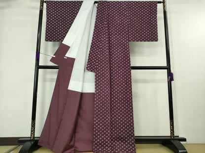 平和屋本店●極上　岩手の匠　草紫堂　南部絞り　紫根染　紬　菱文　正絹　逸品　未使用　DZAB8955kh6