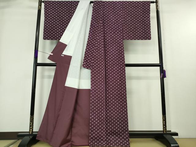 平和屋本店●極上　岩手の匠　草紫堂　南部絞り　紫根染　紬　菱文　正絹　逸品　未使用　DZAB8955kh6
