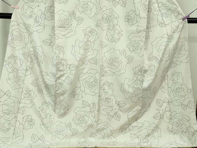 平和屋着物●極上　本場縞大島紬　白大島　薔薇　バラ　ロング丈　逸品　DZAB8957kh6