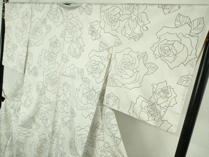 平和屋着物●極上　本場縞大島紬　白大島　薔薇　バラ　ロング丈　逸品　DZAB8957kh6