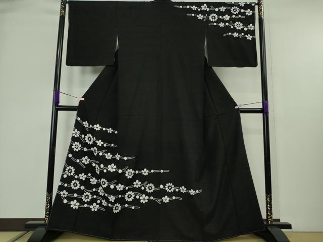 平和屋着物●極上　訪問着　紬地　絞り　舞花文　黒地　健勝苑扱い　逸品　未使用　DZAB8958kh6