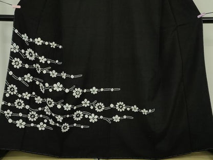 平和屋着物●極上　訪問着　紬地　絞り　舞花文　黒地　健勝苑扱い　逸品　未使用　DZAB8958kh6