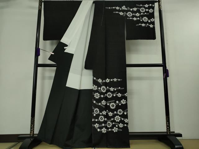 平和屋着物●極上　訪問着　紬地　絞り　舞花文　黒地　健勝苑扱い　逸品　未使用　DZAB8958kh6