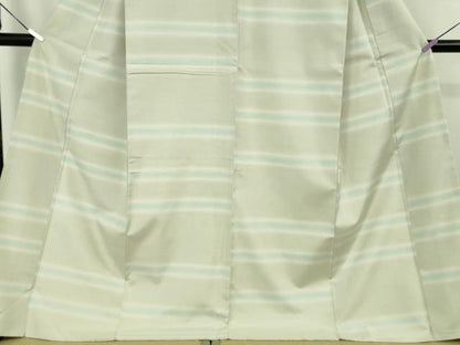 平和屋着物●極上　紬　横段文　白緑色地　ロング丈　逸品　DZAB8964kh6