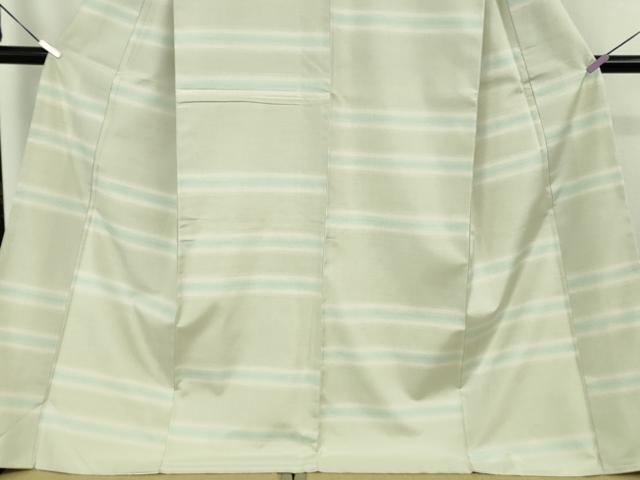 平和屋着物●極上　紬　横段文　白緑色地　ロング丈　逸品　DZAB8964kh6