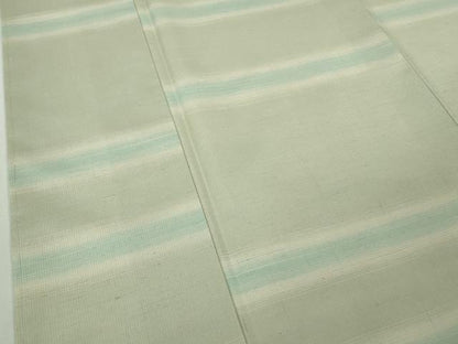 平和屋着物●極上　紬　横段文　白緑色地　ロング丈　逸品　DZAB8964kh6