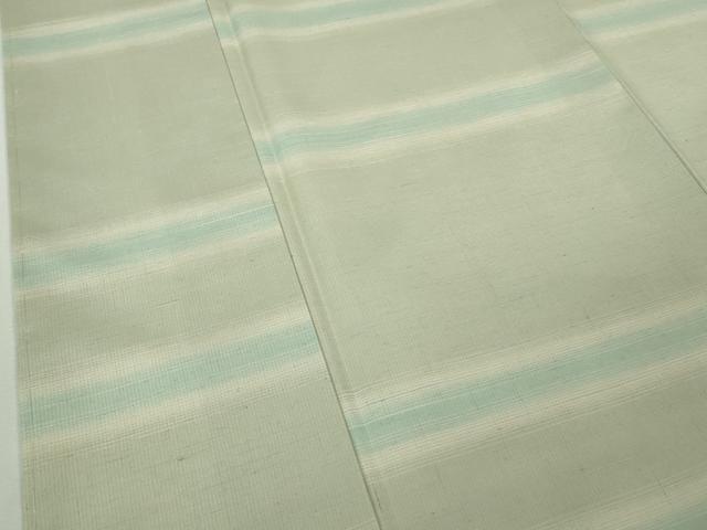 平和屋着物●極上　紬　横段文　白緑色地　ロング丈　逸品　DZAB8964kh6